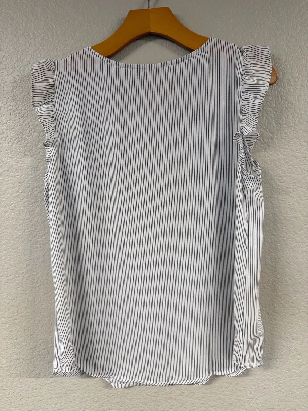 LOFT Striped Ruffle Sleeve Shell Top - Blue & White - Picture 7 of 7